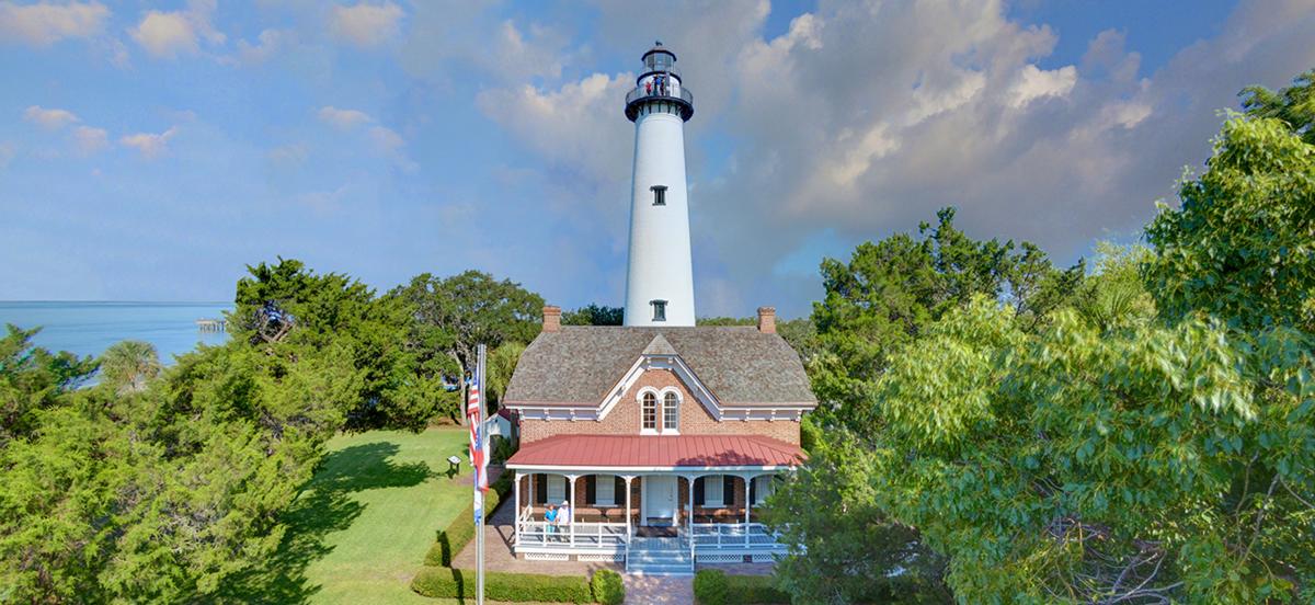 St. Simons Lighthouse overlooking the island, a beacon of history and beauty.